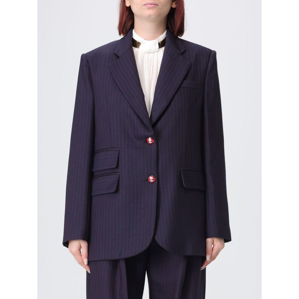 Elisabetta Franchi Single-Breasted Wool Blend Blazer With Pinstripe Motif